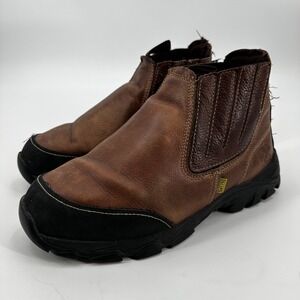 Iron Age Mens Brown Leather Slip On Work Boots Metatarsal Guard Workwear Safety